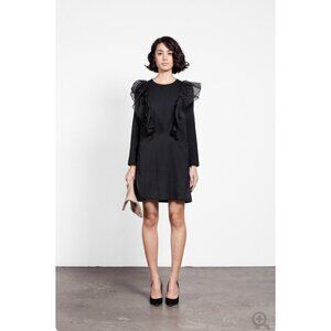 Rodejber Kanga Silver Rain Wool Ruffle Sheer Long Sleeve Mini Dress Small
